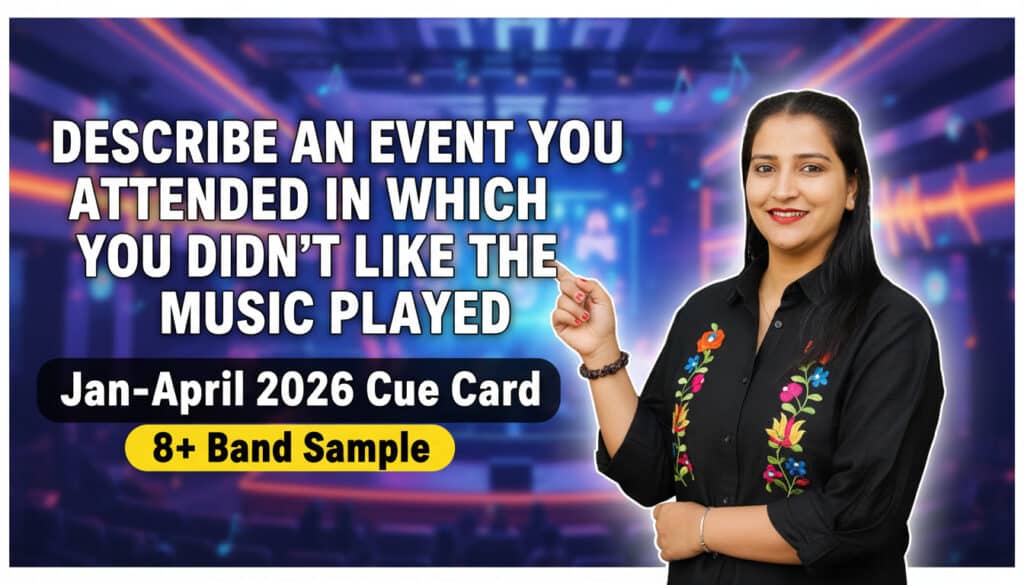 Describe an Event You Attended in Which You Didn’t Like the Music Played – IELTS Speaking Cue Card Jan–April 2026 (Band 8+ Sample)